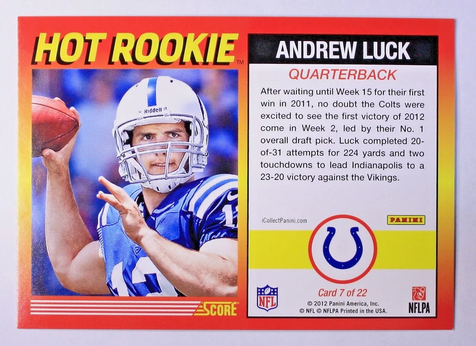 2012 Score Hot Rookies Toronto Sports Card & Memorabilia Fall Expo ANDREW LUCK - Image 4 of 4