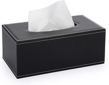 Black Rectangle Leather Tissue Box Cover with Magnetic Bottom for Home or Office