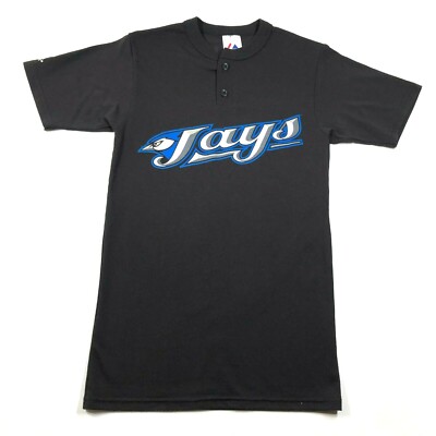 Toronto Blue Jays Schwarzes Henley 2-Knopf T-Shirt Herren S Majestic 50/50
