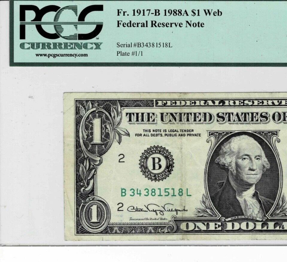 1988A Federal Reserve 'WEB'note-fr.1917-B--BL Block--PCGS Very Fine 30--Key note - Image 3 of 4