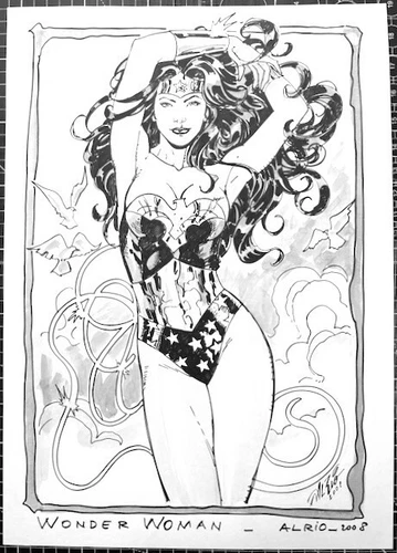 Signed Original Al Rio Wonder Woman Marker/Wash Commission 11.5X16.5