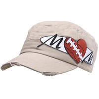 Women's Sports Mom Hat With Football Stitching - Distressed Baseball Style Cap on sale Women's Sports Mom Hat With Football Stitching - Distressed Baseball Style Cap on sale