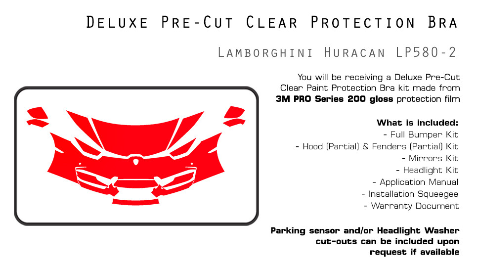 Lamborghini Huracan LP580-2 2017-2019 3M PRO PreCut Paint Film Clear Bra PPF Kit