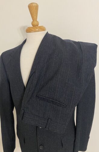 All Pure Wool Mens Vintage Suit Size 42R Color Black With Red Striped Made In US - Picture 1 of 18