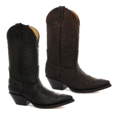 Mens Cowboy Boots Pointed Black Brown Grinders Arizona Real Leather Western