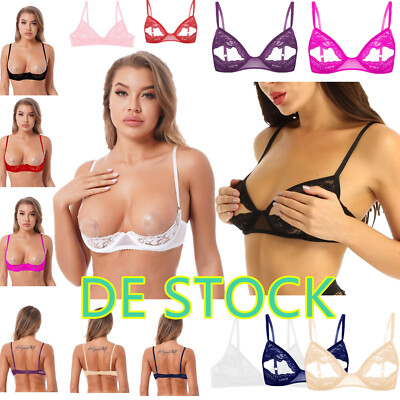 DE!Damen Spitze Offene Brust BH Hebe Bra Bralette Transparent Dessou Büstenhebe