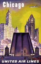 TX240 Vintage 1950's Chicago America Travel Airlines Poster Re-Print A1/A2/A3/A4