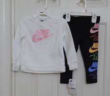NWT 2pc Nike White Pink Sweatshirt & Logo Leggings Set sz 2t
