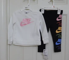 NWT 2pc Nike White Pink Sweatshirt & Logo Leggings Set sz 2t