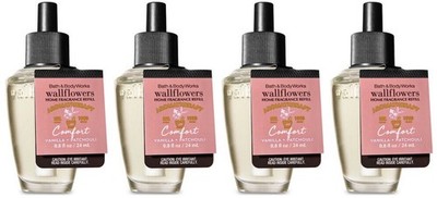 4 Bath Body Works COMFORT VANILLA PATCHOULI Wallflowers Scented Oil Bulb Refills