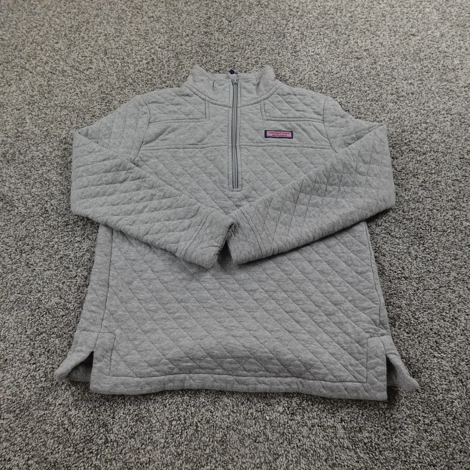 Vineyard Vines Womens XS Gray Heather Quilted Pullover 1/4 Zip Shep Shirt Preppy - Image 2 of 4