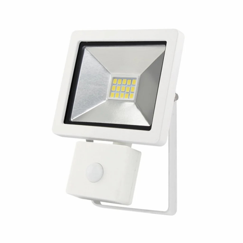 Outdoor Light White 10w LED Slim Floodlight IP54 PIR Motion Sensor 800lm 6500K