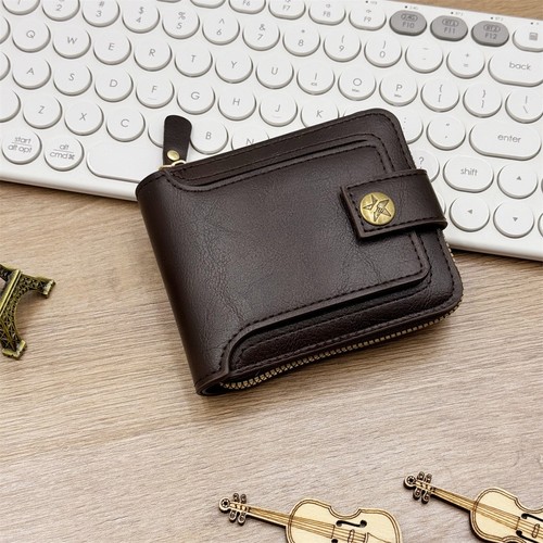 New Genuine Black Leather Mens Wallet ZIPPER Coin Purse Vintage Retro Style
