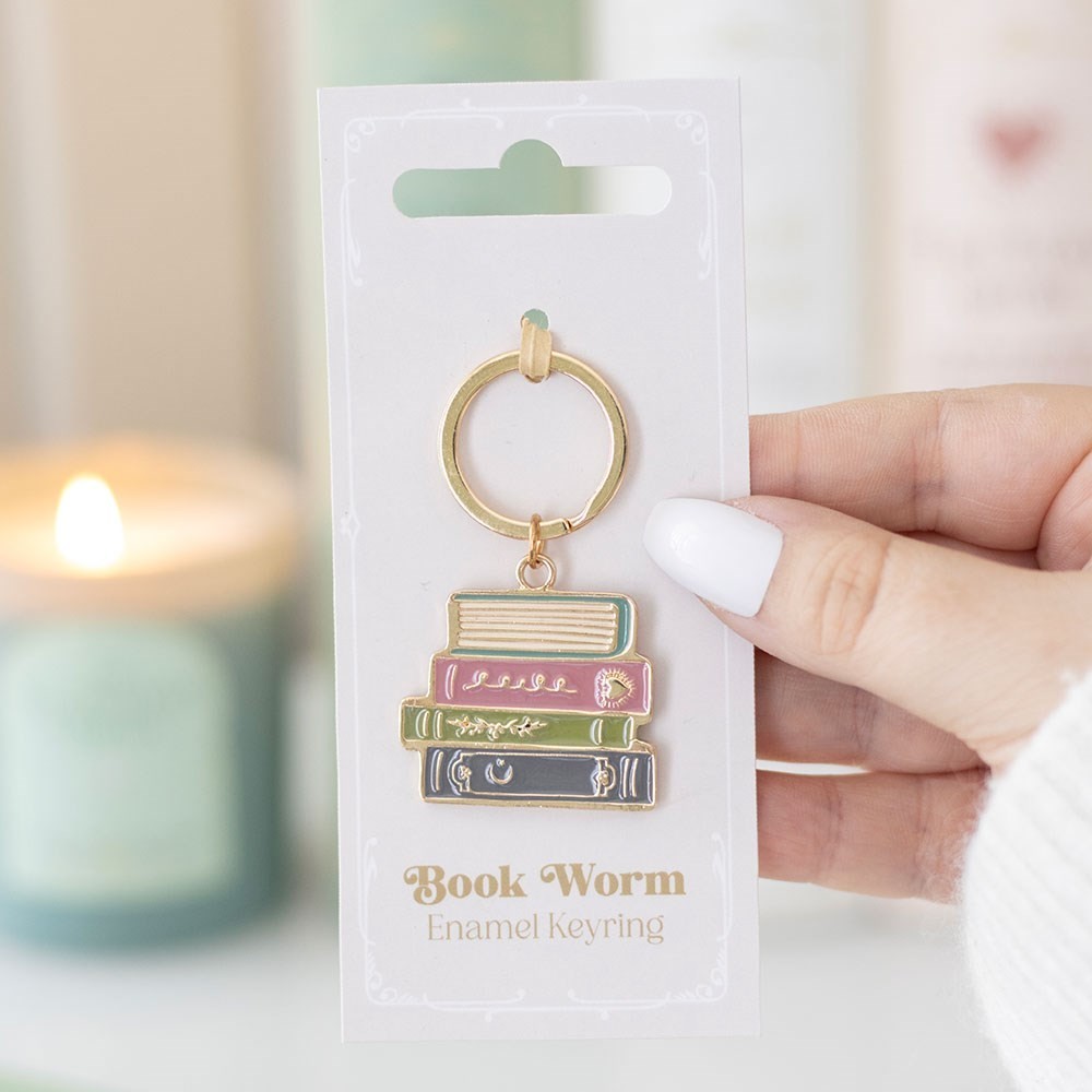 Book Worm The  Book Club Books Stack Keyring Enamel & Gold Tone Key Ring