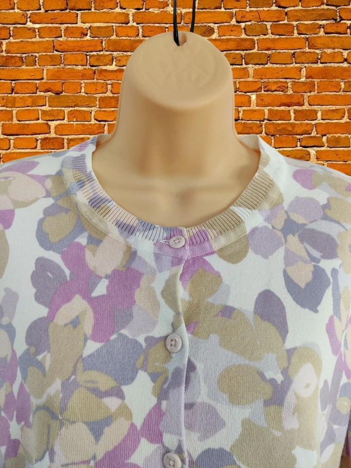 CÁRDIGAN TOMMY HILFIGER MEDIANO PÚRPURA BEIGE FLORAL PUNTO SUAVE DITSY MUJER Foto 3 de 4