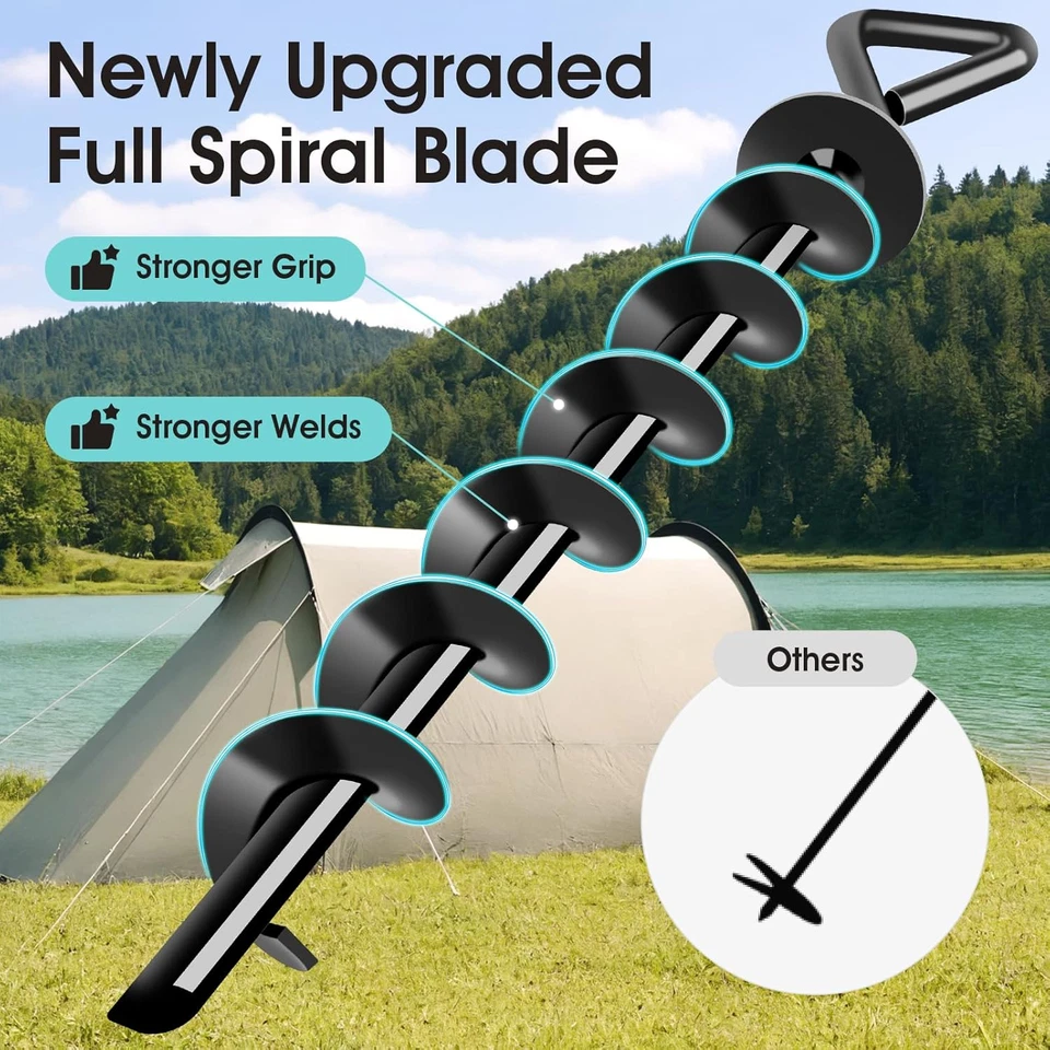 Anclajes de tierra de alta resistencia, estacas atornillables para tienda de campaña, trampolín, gazebo, cochera Foto 2 de 4