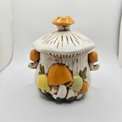 Vintage 1970's Arnel s Mushroom Jam Pot Sugar Bowl Ceramic Woodland Kitchen Jar