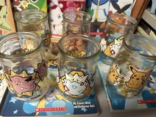 1999 Welch's Nintendo Pokémon Glass Jelly Jars 6 Vintage No Lids & 12 Books