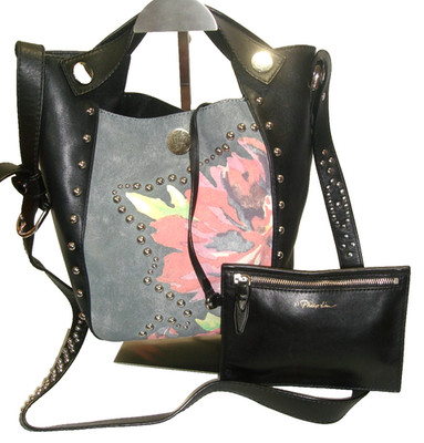 3.1 Phillip Lim Black Leather Floral Suede Studded Dolly Tote Shoulder Bag EUC!