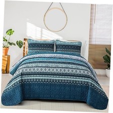 Boho Quilt Set Bohemian Quilt Bedding Set, Lightweight Microfiber Queen Blue
