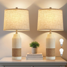 Set of 2 Boho Rattan Table Lamps for Bedroom  Living Room Decor