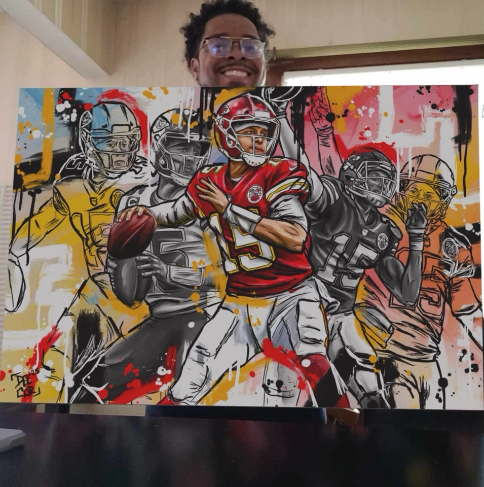 Impresión en lienzo de arte de Patrick Mahomes de Kansas City Chiefs 16 pulgadas X 24 pulgadas por DeAnte Howard Foto 2 de 4