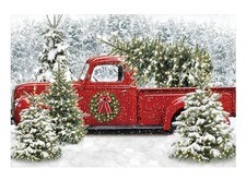 82" x 59" Christmas Red Truck Backdrop Winter Snowy Forest Tree 82 x 59 in