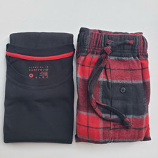 Perry Ellis Portfolio Men  s Sleep Set M Knit Top  Plaid Flannel Pants Red Black