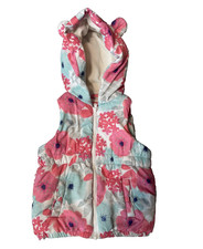 Gymboree Pink Floral Little Girls Hooded Puffer Vest With Pockets Sz 3T Darling 
