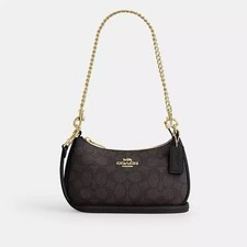 NWOT Coach Teri Mini Crossbody Bag In Signature Canvas Gold Walnut Black CW323