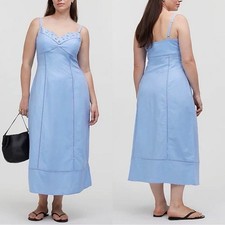 madewell sweetheart midi dress in linen-cotton blend powder blue np116 size 0