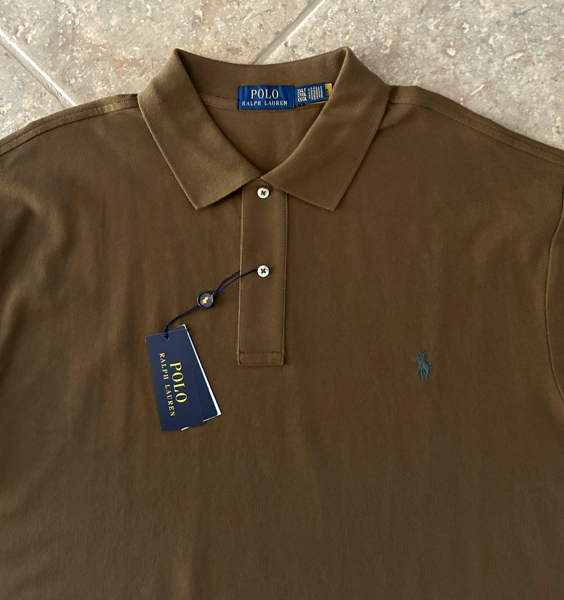 Polo Ralph Lauren Classic Fit Mesh Polo Shirt 2XB Brown w/Blue