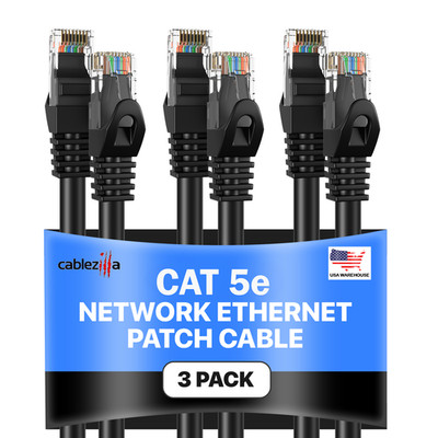 3-Pack - Black CAT5e Ethernet Patch Cord RJ45 UTP LAN Cable 1.5FT - 200FT Lot