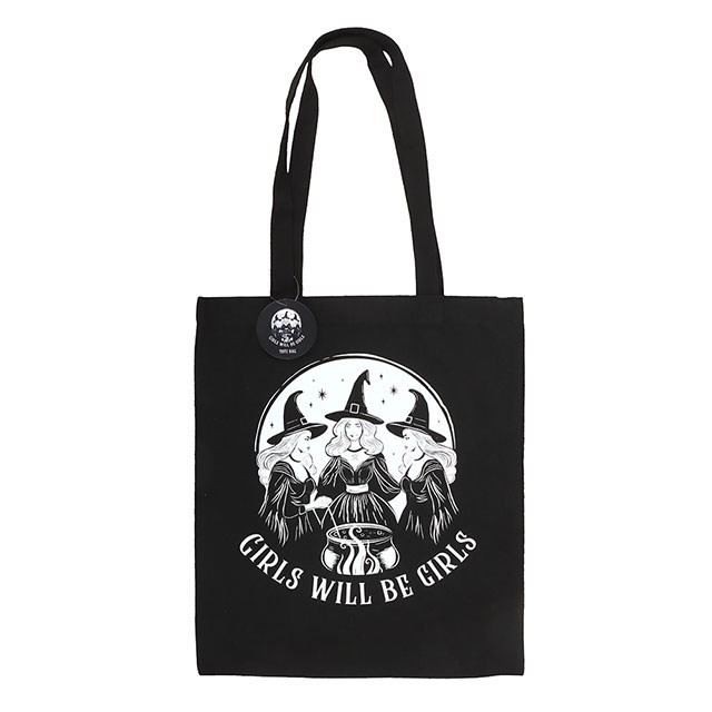 Girls Will Be Girls Witch Polycotton Tote Bag Shopping Shoulder Pagan Coven