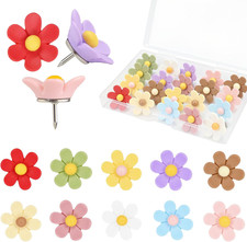30 Pcs Flowers Push Pins Decorative Thumb Tacks in 10 Colors Cute Office Decor f