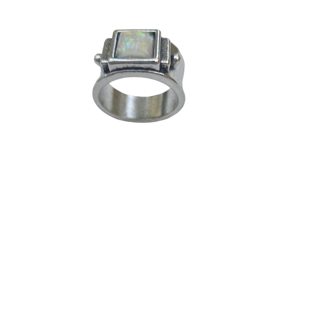 Sterling Silver Ring Opal Looking Stone Size 6 Ha… - image 3
