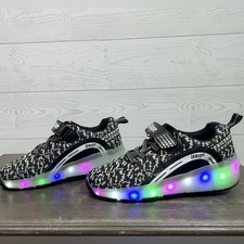 Kids Black LED Sneakers Roller Shoes Size 39