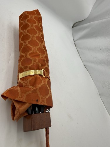 Celine Folding🌟 Umbrella Gold orange Macadam Carbon Ribs Genuine Authentic🌟