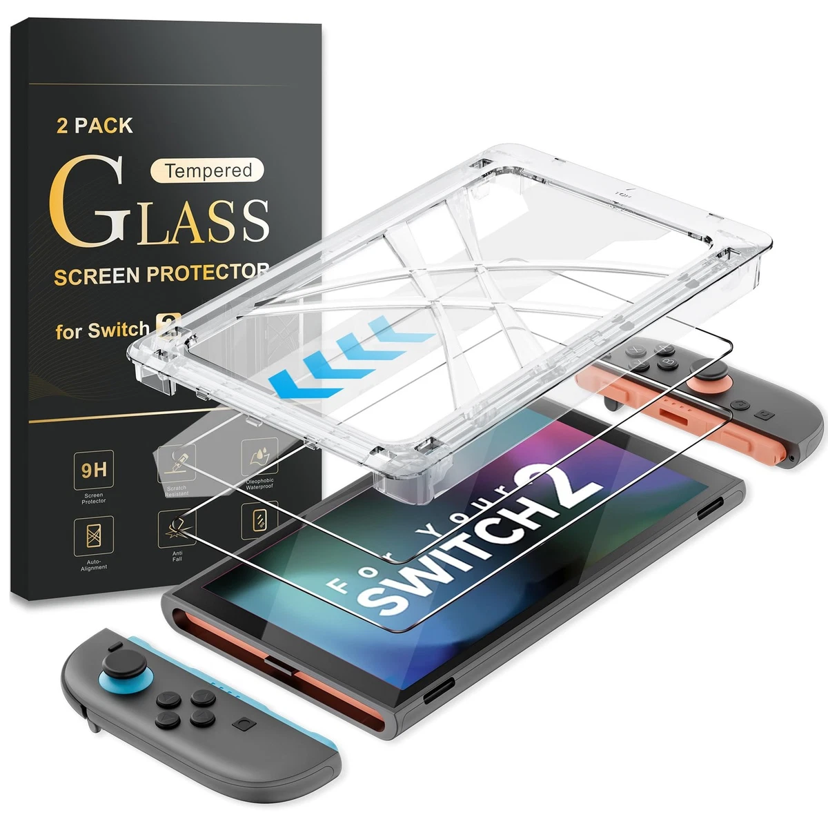 Nintendo Screen Protector Tempered Glass for Switch 2 Auto-Align 9H Anti-Scratch