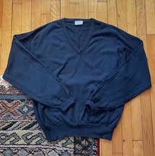 Vintage 60s Brooks Brothers Men  s 46 Sea Island Cotton Knit V-Neck Sweater Green