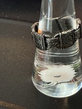 Sterling Silver 925 Ornate Band Ring Size 6, 7mm Wide No Stone Silver Color