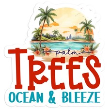 Palm Trees Ocean Breeze - Vinyl Decal Sticker - Car Window Laptop - 852