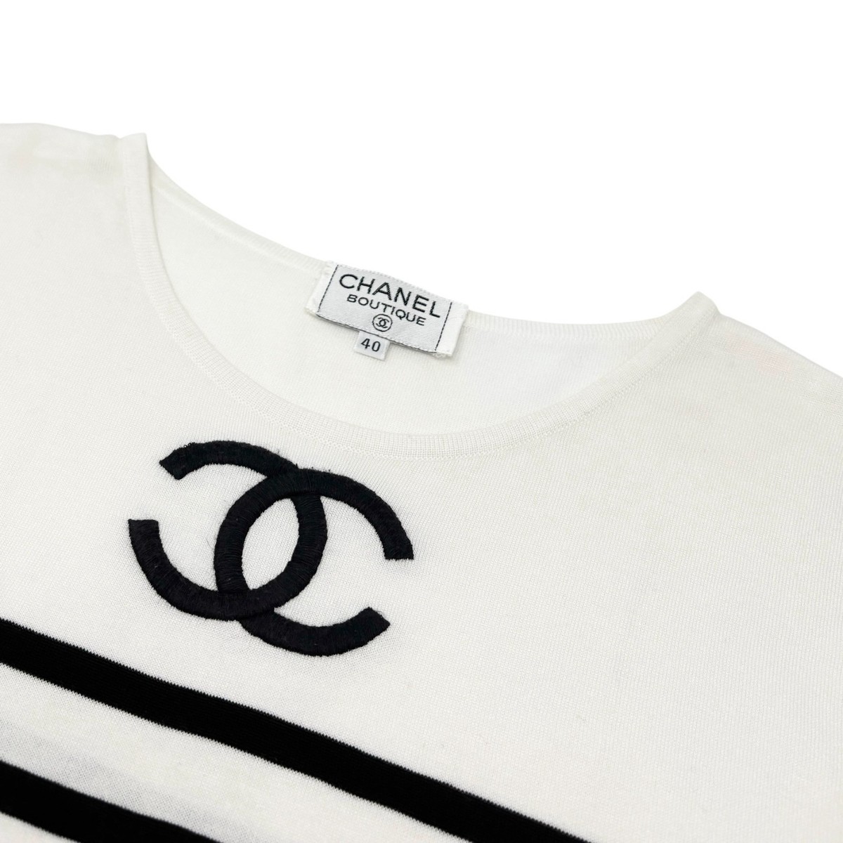 CHANEL Vintage 1994 CC Logo Striped Sleeveless Top #40 Tank White