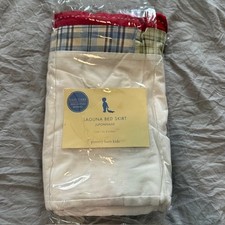 Pottery Barn Kids Laguna Bed Skirt Crib White Blue Plaid Juponnage open package