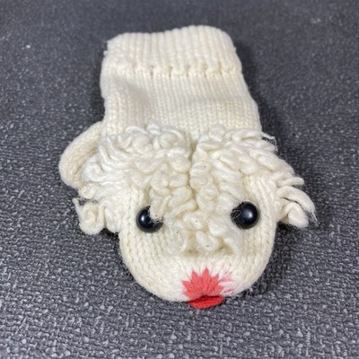 Vintage White Lamb Puppet Hand Knit Handmade Well Loved Kid s Size