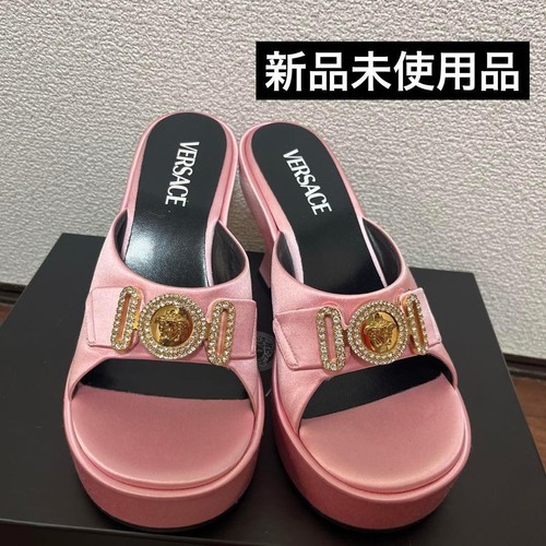 Versace Pink Mules Open Toe Medusa Rhinestone Gold Hardware Size US7 U3925 - 第 12/12 張圖片