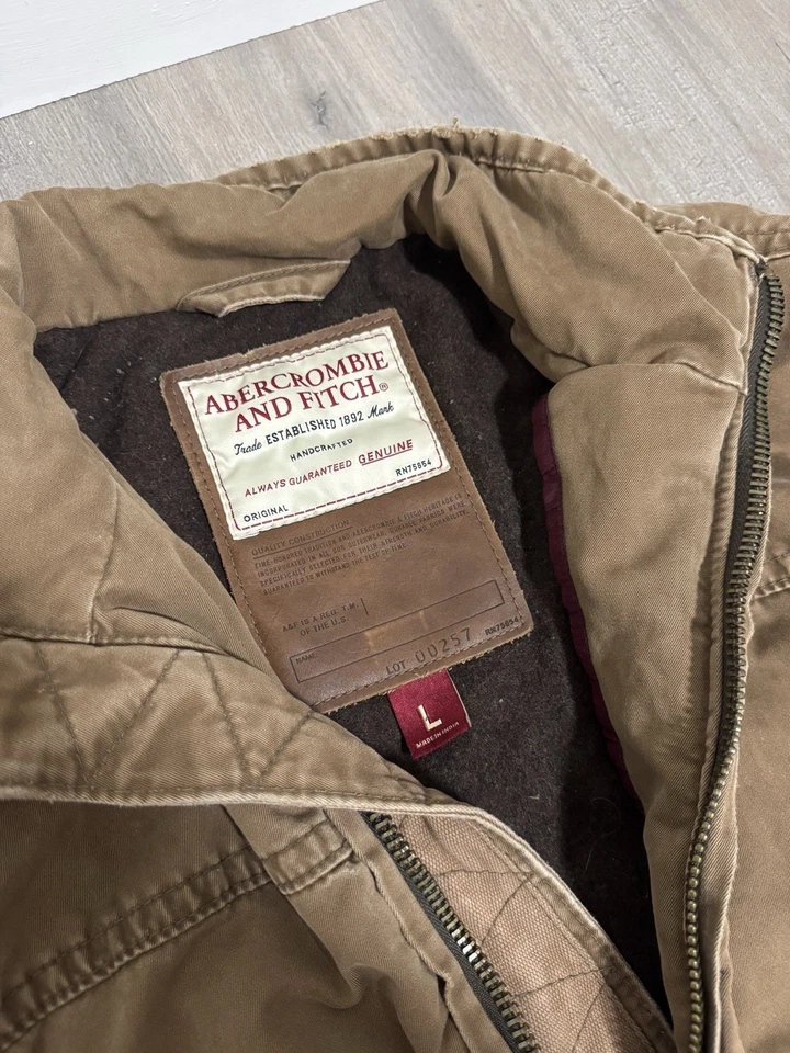 ABERCROMBIE & FITCH Men's Brown Wool Lined Heavy Weight Full Zip Field Jacket L - Image 4 of 4