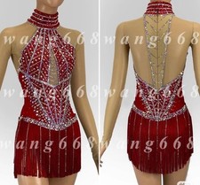 Professional ice figure skating competition dress custom dark red handmade