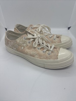 Womens Size 9 Converse All Star Low Top Nude Peach Floral Embroidery Sneakers