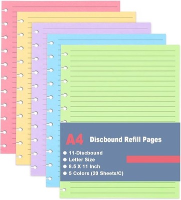 A4 TUL Discbound Lined Refill Paper, 11 Disc Hole Punched Ruled Filler Paper,...